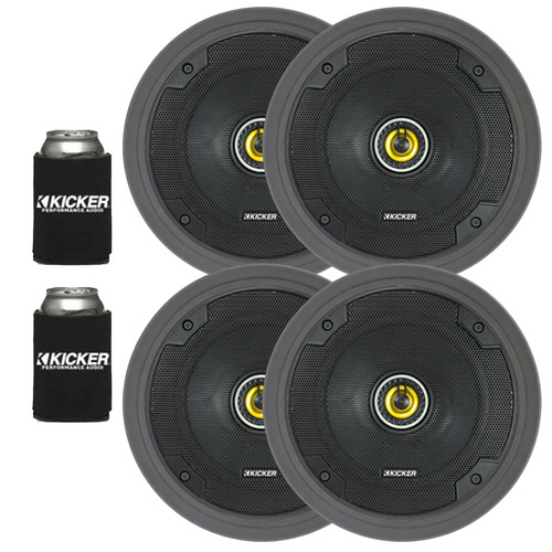 4x Kicker CSC65 CS Series 6.5" 300 Watt Max Power 4 Ohm 2-Way Coaxial Car Audio Speakers, 4x 6.5" Adjustable Speaker Baffle, Enrock and Kicker Koozie Holder Gift