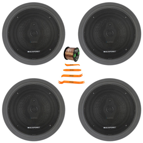 4x Blaupunkt BPS-XS650 6.5" 60 Watt Max Power 3-Way Slim Design Car Audio Speakers, 4x 6.5" Adjustable Speaker Baffle, Pry Tool Set, 50 Feet 16 Gauge Speaker Wire
