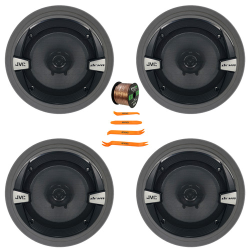 4x JVC CS-DR162 drvn DR Series 6.5" 300 Watt Max Power 2-Way Coaxial Car Audio Speakers, 4x 6.5" Adjustable Speaker Baffle, Pry Tool Set, 50 Feet 16 Gauge Speaker Wire