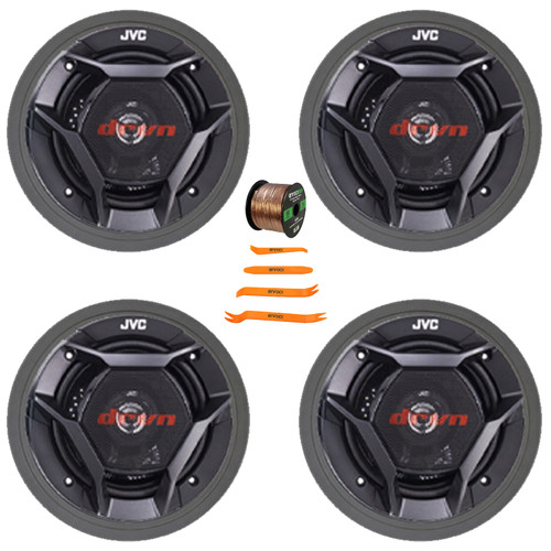 4x JVC CS-DR621 drvn DR Series 6.5" 300 Watt Max Power 2-Way Coaxial Car Audio Speakers, 4x 6.5" Adjustable Speaker Baffle, Pry Tool Set, 50 Feet 16 Gauge Speaker Wire