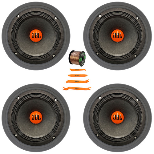 4x JBL SHOCKWAVE150W65 6.5" 300 Watt Max Power Midrange Woofer Car Audio Speakers, 4x 6.5" Adjustable Speaker Baffle, Pry Tool Set, 50 Feet 16 Gauge Speaker Wire
