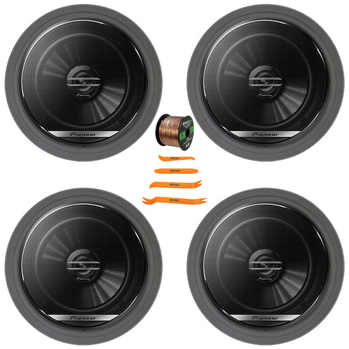 4x Pioneer TS-G1620F 6.5" 300 Watt Max Power 2-Way Coaxial Car Audio Speakers, 4x 6.5" Adjustable Speaker Baffle, Pry Tool Set, 50 Feet 16 Gauge Speaker Wire