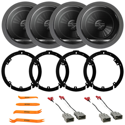 4x Pioneer TS-G1620F 6.5" 300W Max Power 2-Way Coaxial Car Speakers, 4x Speaker Plate Adapters, 2x Speaker Connector Harnesses, 4x Adjustable Speaker Baffle, Pry Tool Set (Fits 2006-2011 Honda Civic)