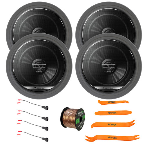 4x Pioneer TS-G1620F 6.5" 300 Watt Max Power 2-Way Coaxial Car Audio Speakers, 2x Speaker Wire Harness, 4x 6.5" Adjustable Speaker Baffle, Speaker Wire, Pry Tool Set (Fits 1988-up GM Vehicles)