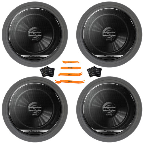 4x Pioneer TS-G1620F 6.5" 300 Watt Max Power 2-Way Coaxial Car Audio Speakers, 4x Speaker Sound Deadening Material For Car Speakers, 4x 6.5" Adjustable Speaker Baffle, Pry Tool Set