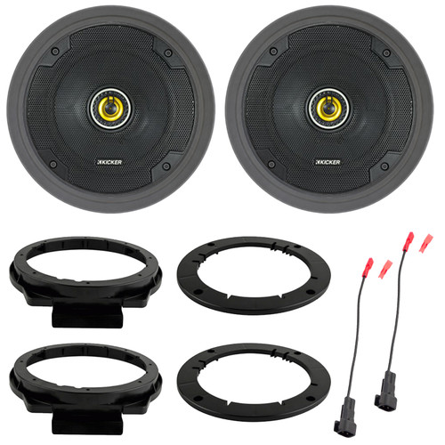 2x Kicker CSC65 CS Series 6.5" 300 Watt Max Power 4 Ohm 2-Way Coaxial Car Audio Speakers, 2x Speaker Adapter, Speaker Wire Harness, 2x 6.5" Adjustable Speaker Baffle (Bundle Fits 2005-Up GM Vehicles)
