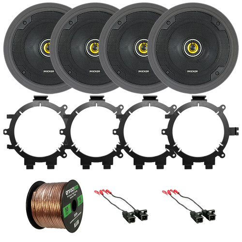 4x Kicker CSC65 CS Series 6.5" 300W Max Power 2-Way Coaxial Car Audio Speakers, 4x Speaker Mounting Bracket Adaptors, 2x Speaker Wire Harness, Speaker Baffle, Speaker Wire (Fits 1995-2009 GM Vehicles)