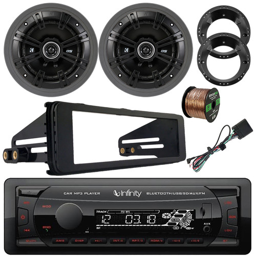 Infinity Alpha 100 Single DIN Bluetooth USB/AUX MP3 Player SD FM Radio Digital Media Receiver w/Install Kit, 2x 6.5" 240W Max Power 2-Way Coaxial Speakers w/Adapters, 2x Speaker Baffle, Speaker Wire