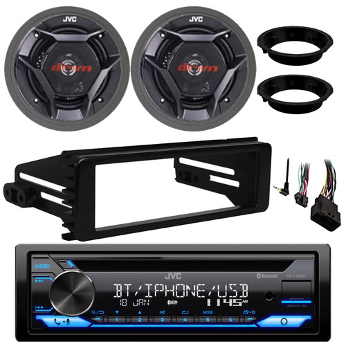 JVC KD-T720BT Single DIN Bluetooth USB/AUX CD Player AM/FM Radio Multimedia Stereo Receiver w/Install Kit, 2x 6.5" 300W Max 2-Way Speakers w/Adapters, 2x Adjustable Speaker Baffle (Fits 1998-2013 HD)