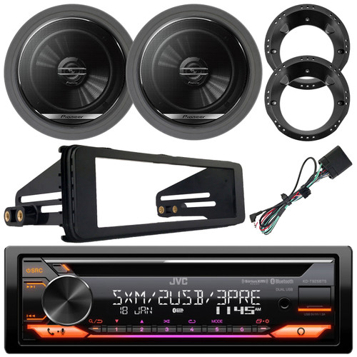 JVC KD-X380BTS Single DIN Bluetooth USB/AUX AM/FM Radio SiriusXM Ready Amazon Alexa Stereo Receiver w/Install Kit, 2x 6.5" 300W Max 2-Way Speakers w/Adapters, Speaker Baffle (98-13 Harley Davidson)