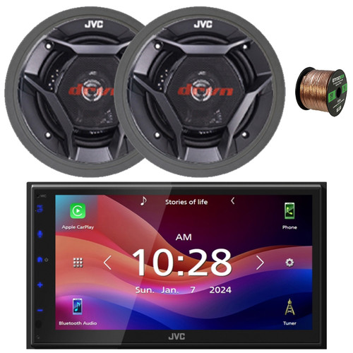 JVC KW-M695BW 6.8" WSVGA LCD Display Single DIN Bluetooth USB/MP3 Digital Media Shallow Chassis SiriusXM Receiver, 2x 6.5" 360W Max 2-Way Component Speakers, Adjustable Speaker Baffle, Speaker Wire