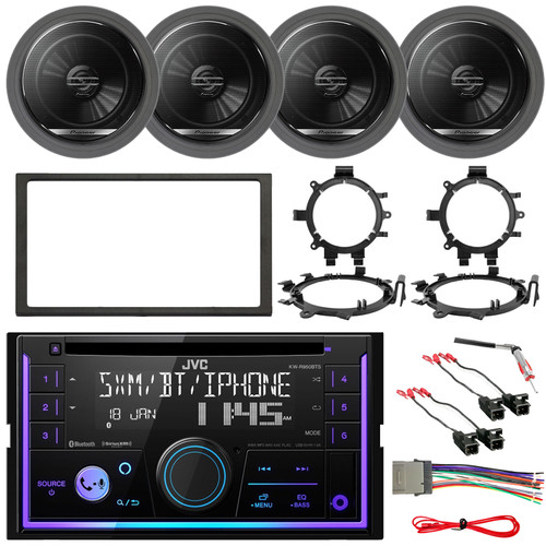 JVC KW-R950BTS Double DIN Bluetooth USB/AUX CD Player AM/FM Radio Stereo Receiver W/Install Kit, 4x 6.5" 300W Max Speakers w/Baffle + Adapters, Speaker Harness, Wiring Harness, Antenna Adapter