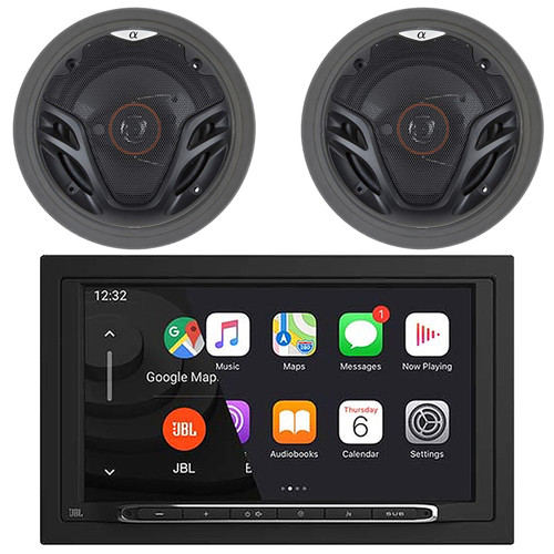 JBL Legend 700 7” Touchscreen Display Double DIN Mechless Bluetooth AM/FM Radio Receiver, 2x Alphasonik 6.5" 350 Watt Max Full Range Coaxial 3-Way Car Audio Speakers, 2x 6.5" Adjustable Speaker Baffle