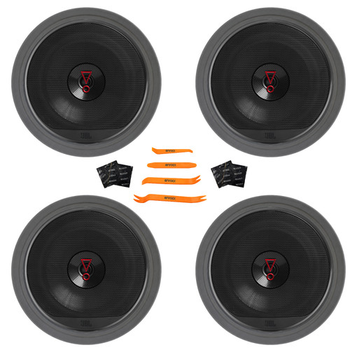 4x JBL Stage3 627 6.5" 225 Watt Max Power 2-Way Coaxial Car Audio Speakers, 4x Speaker Sound Deadening Material For Car Speakers, 4x 6.5" Adjustable Speaker Baffle, Pry Tool Set