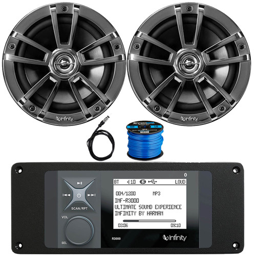 Infinity R3000 Wake Series Marine Bluetooth USB/AUX AM/FM Radio Digital Media Stereo Receiver w/Install Adaptor Plate, 2x 6.5" 225W Max High-Performance Chrome Speakers, 22" Antenna, Speaker Wire