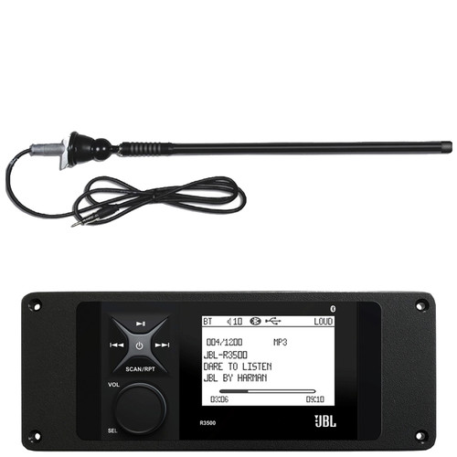 JBL R3500 Marine Bluetooth USB/AUX AM/FM Radio Weather-Resistant Digital Media Stereo Receiver w/Install Adaptor Plate, Black Flexible Rubber Long Range Radio Antenna