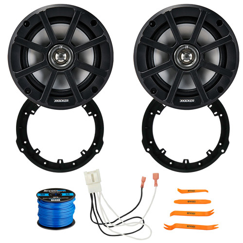 One Pair (QTY 2) Of Kicker PSC65 6.5" 120 Watt Max Weather-Proof Powersports 4 Ohm Coaxial Speakers, Speaker Adapter, Speaker Harness, Speaker Wire, Pry Tool Set (Bundle Fits for Select Ford Vehicles)