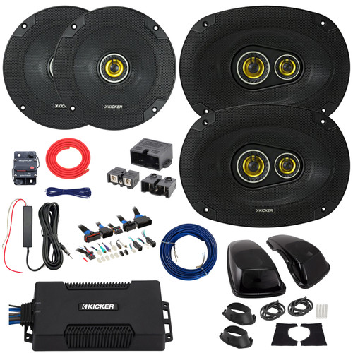 2x Kicker CSC65 CS Series 6.5" 300W Max 4 Ohm 2-Way Coaxial Speakers, 2x 6x9" 450W Max Coaxial Speakers w/Adapters, 850W Class D Mono Amplifier w/Kit + Booster Kit with Power Block, DSP Harness, Wire