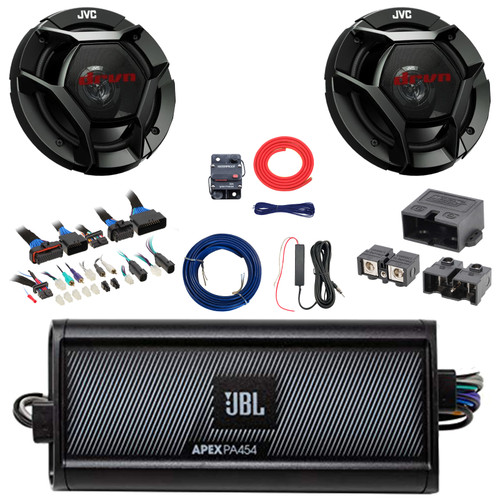 2x JVC CS-DR621 drvn DR Series 6.5" 300 Watt Max Power 2-Way Coaxial Speakers, 4-Channel Class D 450W Max Amplifier w/ Kit + Booster Kit with Quick Disconnect Power Block, DSP Harness, Speaker Wire