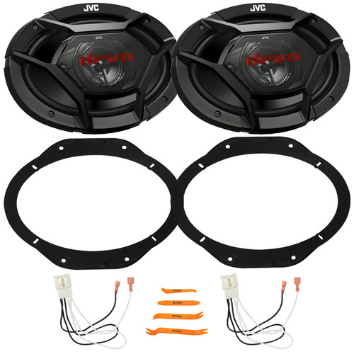2x JVC CS-DR6931 DRVN Series 6x9" 500W Max 3-Way Coaxial Car Audio Speakers, 2x Front 6"x9" Speaker Plates, Speaker Harness, Pry Tool Set (2015-2024 Ford F-150 front Metra 82-5606 Speaker Package)