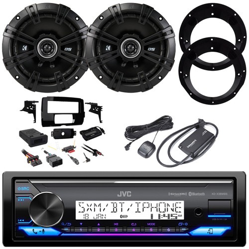 JVC KD-X38MBS Single DIN Marine MotorSports Bluetooth USB/AUX LED AM/FM Radio Stereo Receiver W/Complete Install Kit, 2x 6.5" 240W Max 2-Way Coaxial Speakers W/Adapters, Satellite Vehicle Tuner Kit