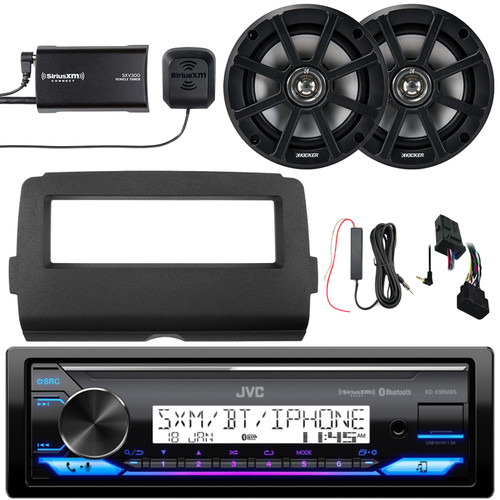 JVC KD-X38MBS Single DIN Marine MotorSports Bluetooth USB/AUX AM/FM Stereo Receiver w/Install Kit, 2x 6.5" 120W Max Speakers, Amplifier Booster Kit, Satellite Vehicle Tuner Kit, Handlebar Controls