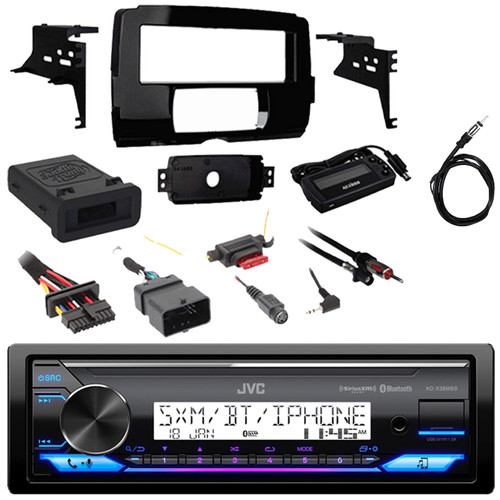 JVC KD-X38MBS Single DIN Marine Bluetooth USB/AUX LED Illumination AM/FM Radio SiriusXM Ready Stereo Receiver, Complete Stereo Installation Kit With Handlebar Control Interface, 22" Radio Antenna