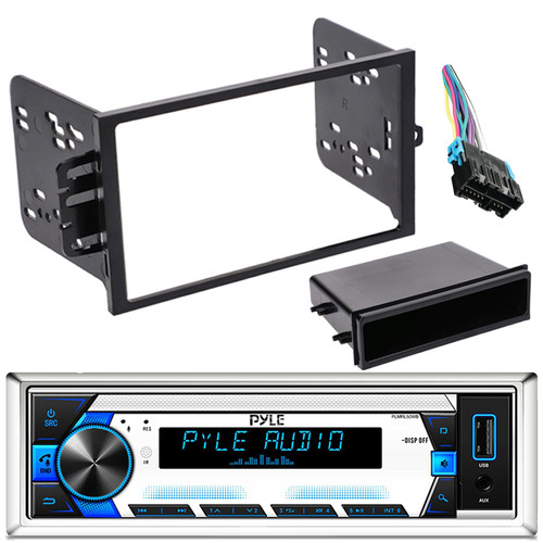 Pyle PLMRL50WB Single DIN USB/AUX MP3 Player AM/FM Radio Black Stereo Receiver, Single DIN Multi Stereo Installation Kit, Radio Wiring Harness (Bundle Fits Select 1994-2012 GM models)