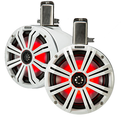 Kicker 45KMTC8W KMTC Series 8" 300 Watt Max Power 2-Way Coaxial Marine RGB LED Tower Speakers, White Enclosures with White Grilles (Pair)