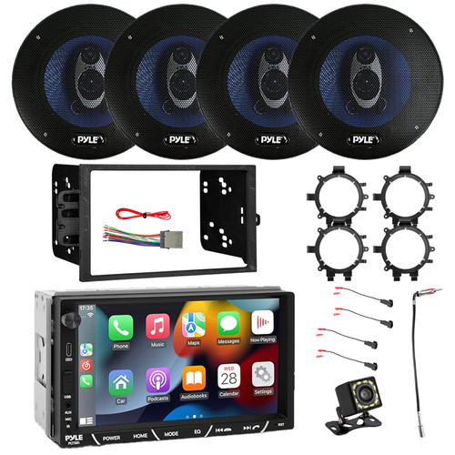 Pyle PLTS81 7" HD Touchscreen Double Din Bluetooth AM/FM Stereo Receiver, Backup Camera, 4x 6.5" 360W Speakers w/Adapters, Radio + Speaker Harness, Antenna Adapter, Install Kit (95-2009 GM Truck/SUVs)