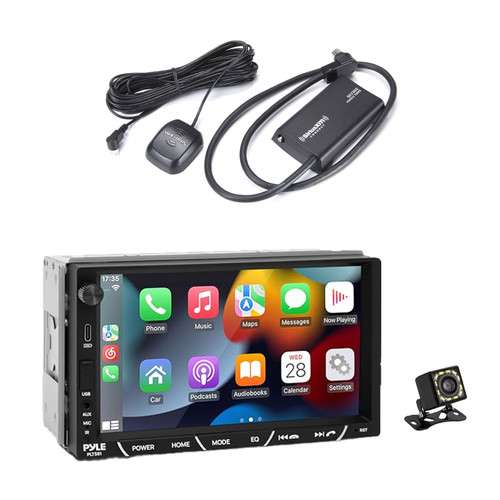 Pyle PLTS81 7" HD Touchscreen Double Din Bluetooth AM/FM Stereo Receiver, Night Vision Backup Camera with Satellite Radio Connect Vehicle Tuner Kit