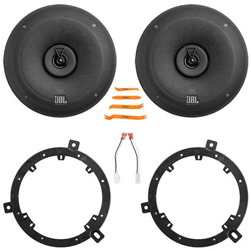 2x JBL STAGE3 68 6.5" 560 Watt Max Power Coaxial Car Audio Speakers With Grille, 2x 6" to 6.75" Speaker Adapters, Speaker Harness, Pry Tool Set (Bundle Fits Select 1995-Up Chrysler Multi Vehicles)