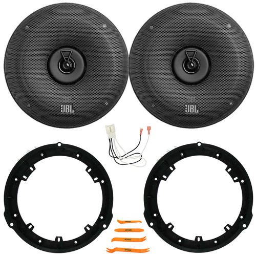 2x JBL STAGE3 68 6.5" 560 Watt Max Power Coaxial Car Audio Speakers With Grille, 2x Rear 6.5" Speaker Wire Wall Plate, 4-Way Speaker Harness Connector, Pry Tool Set