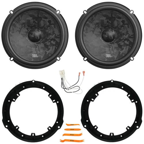 2x JBL Stage3 68CF 6.5" 760 Watt Max Power 2-Way Component Car Audio Speakers, 2x Rear 6.5" Speaker Wire Wall Plate, 4-Way Speaker Harness Connector, Pry Tool Set