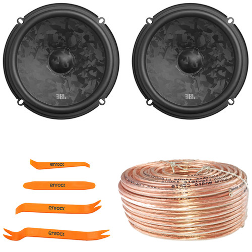 One Pair (QTY 2) Of JBL Stage3 68CF 6.5" 760 Watt Max Power 2-Way Component Car Audio Speakers, 50 Feet 18 Gauge Speaker Wire, 4-Piece Car Door Trim Panel Stereo Radio Installer Removal Pry Tool Set