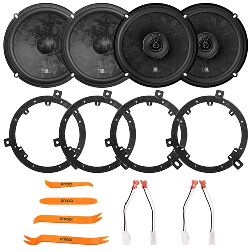 2x JBL Stage3 68CF 6.5" 760W Max Power 2-Way Component Car Audio Speakers, 2x JBL Stage3 68F 6.5" 560W Max Power 2-Way Coaxial Automotive Speakers, 4x Speaker Adapters, Speaker Harness, Pry Tool Set