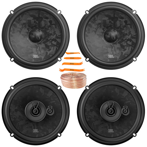 2x JBL Stage3 68CF 6.5" 760 Watt Max Power 2-Way Component Car Audio Speakers, 2x JBL Stage3 68MF 6.5" 560 Watt Max Power 3-Way Automotive Speakers, 50 Feet 18 Gauge Speaker Wire, Pry Tool Set