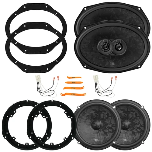 2x JBL Stage3 968MF 6x9" 640 Watt Max Power 3-Way Car Audio Speakers w/Adapters, 2x JBL Stage3 68CF 6.5" 760 Watt Max 2-Way Component Automotive Speakers w/Adapters, 2x Speaker Connector, Pry Tool Set