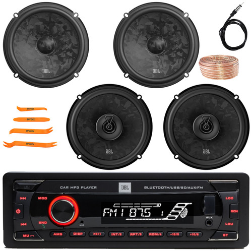 JBL Celebrity100 Single DIN Bluetooth USB/AUX SD/MP3 FM Radio High Power Car Audio Stereo Receiver, 2x 6.5" 760W Max Component Speakers, 2x 6.5" 560W Max Coaxial Speakers, Wire, Antenna, Pry Tool Set