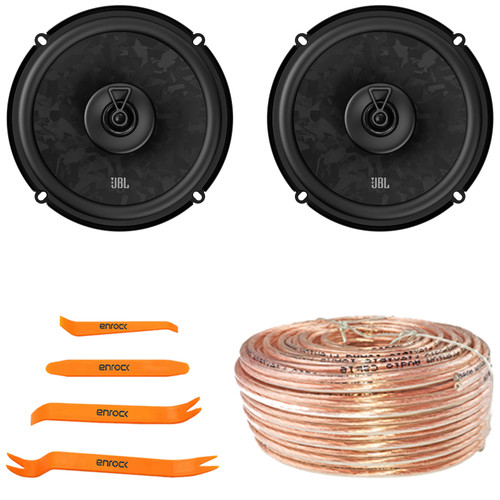 One Pair (QTY 2) Of JBL Stage3 68F 6.5" 560 Watt Max Power 2-Way Coaxial Car Audio Speakers, 50 Feet 18 Gauge Speaker Wire, 4-Piece Car Door Trim Panel Stereo Radio Installer Removal Pry Tool Set
