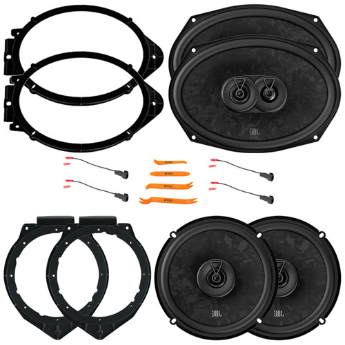 2x JBL Stage3 968MF 6x9" 640 Watt Max Power 3-Way Car Audio Speakers w/Adapters, 2x JBL Stage3 68F 6.5" 560W Max Power 2-Way Coaxial Automotive Speakers w/Adapters, Speaker Wire Harness, Pry Tool Set