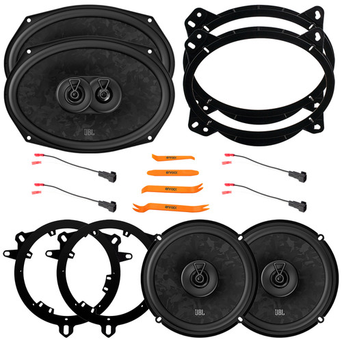 2x JBL Stage3 968MF 6x9" 640 Watt Max Power 3-Way Car Audio Speakers w/Adapters, 2x JBL Stage3 68F 6.5" 560 Watt Max Power 2-Way Coaxial Automotive Speakers w/Adapters, Speaker Harness, Pry Tool Set