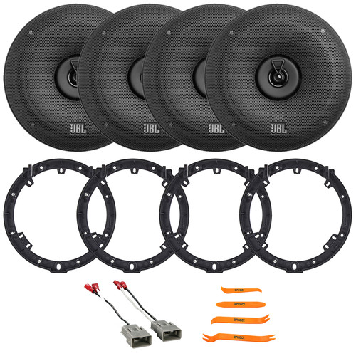 4x JBL STAGE3 68 6.5" 560 Watt Max Power Coaxial Car Audio Speakers With Grille, 4x 6" to 6.75" Speaker Adapter, 2x Speaker Connector Harnesses, Pry Tool Set (Bundle Fits for 2006-2011 Honda Civic)