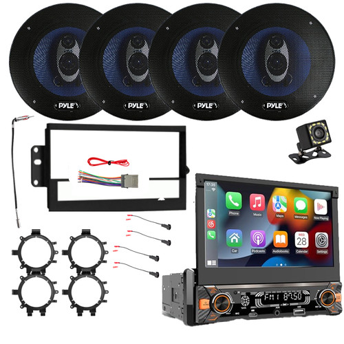 Pyle PLTS80 7" HD Touchscreen Single Din Bluetooth AM/FM Stereo Receiver, Backup Camera, 4x 6.5" 360W Speakers w/Adapters, Radio + Speaker Harness, Antenna Adapter, Install Kit (95-2009 GM Truck/SUVs)