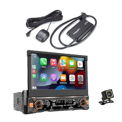 Pyle PLTS80 7" HD Touchscreen Single Din Bluetooth AM/FM Stereo Receiver, Night Vision Backup Camera with Satellite Radio Connect Vehicle Tuner Kit