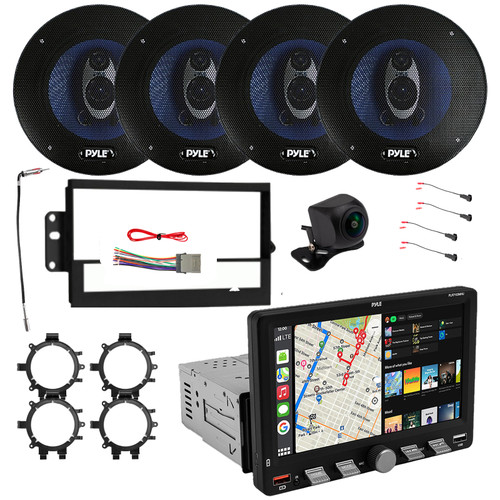 Pyle PLR7103MHU 7" Touchscreen Single Din Bluetooth AM/FM Stereo Receiver, Backup Camera, 4x 6.5" 360W Speakers w/Adapters, Radio + Speaker Harness, Antenna Adapter, Install Kit (95-2009 GM Truck/SUVs)