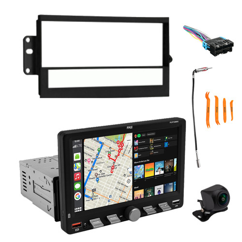 Pyle PLR7103MHU 7" Touchscreen Single Din Bluetooth AM/FM Stereo Receiver, Night Vision Backup Camera with Harness, Antenna Adapter, Pry Tools, Radio Install Kit (1994-2012 GM Vehicles)