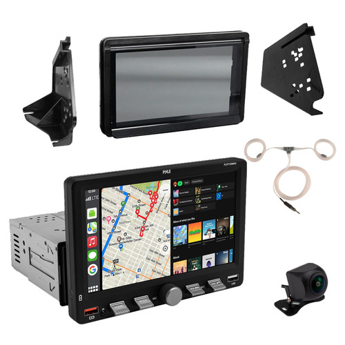 Pyle PLR7103MHU 7" Touchscreen Single Din Bluetooth AM/FM Receiver, Night Vision Backup Camera, Radio Antenna w/ Extension, Stereo Install Kit for Slingshot 2015+