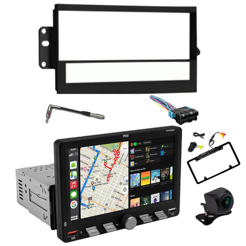 Pyle PLR7103MHU 7" Touchscreen Single Din Bluetooth AM/FM Stereo Receiver, Night Vision Backup Camera, License Plate Rear Camera with Harness, Antenna Adapter, Radio Install Kit (1994-2006 GM Vehicles)