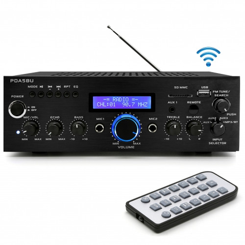 Pyle PDA5BU 200W Bluetooth USB FM Radio Stereo Home Audio Amplifier Receiver with Blue LCD